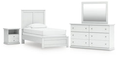 Bostwick Shoals White Twin Panel Bed, Dresser, Mirror and Nightstand - Ornate Home