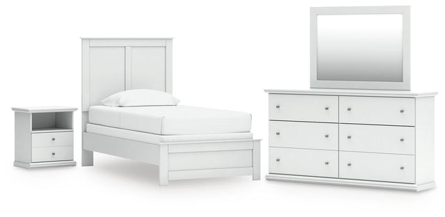 Bostwick Shoals White Twin Panel Bed, Dresser, Mirror and Nightstand - Ornate Home