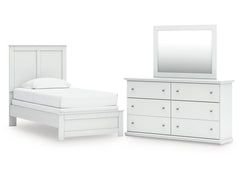 Bostwick Shoals White Twin Panel Bed, Dresser and Mirror - Ornate Home
