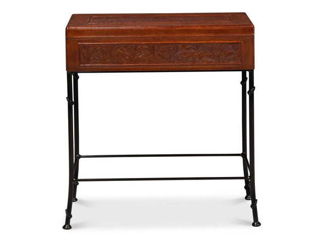 Botanical Brown Leather Box On Stand - Ornate Home