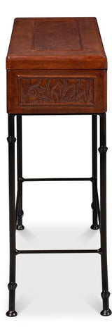 Botanical Brown Leather Box On Stand - Ornate Home