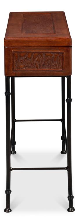 Botanical Brown Leather Box On Stand - Ornate Home
