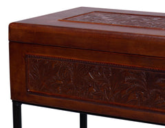 Botanical Brown Leather Box On Stand - Ornate Home