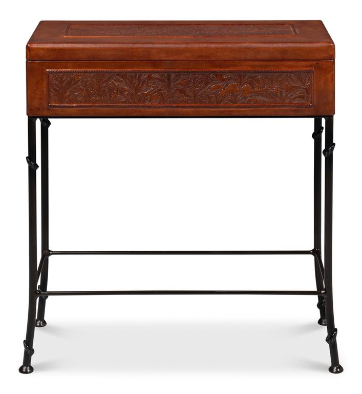 Botanical Brown Leather Box On Stand - Ornate Home