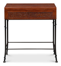 Botanical Brown Leather Box On Stand - Ornate Home