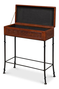 Botanical Brown Leather Box On Stand - Ornate Home