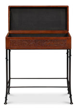 Botanical Brown Leather Box On Stand - Ornate Home