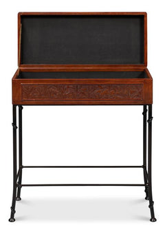 Botanical Brown Leather Box On Stand - Ornate Home