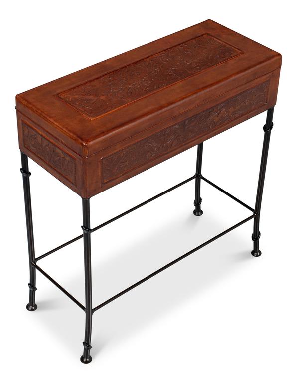 Botanical Brown Leather Box On Stand - Ornate Home