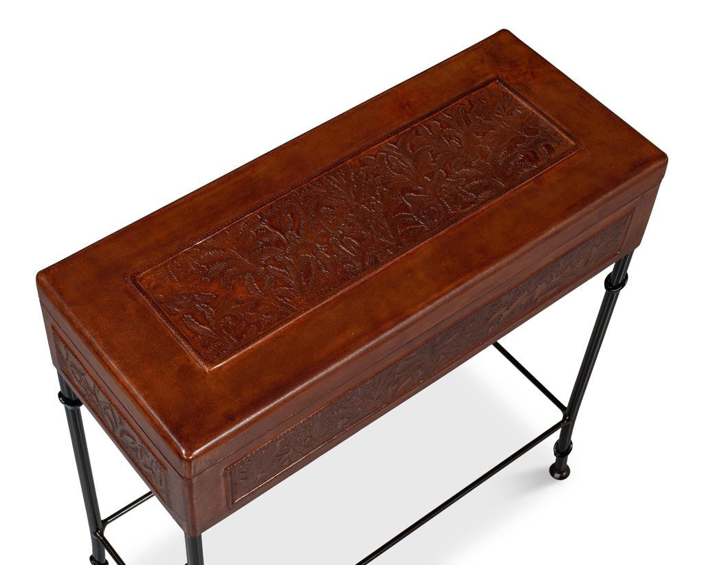 Botanical Brown Leather Box On Stand - Ornate Home