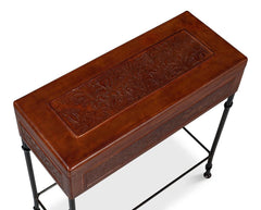 Botanical Brown Leather Box On Stand - Ornate Home