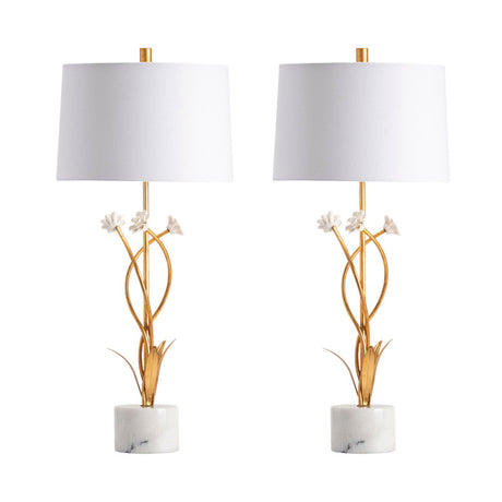 Botanical Garden Gold/White Table Lamp (Set of 2) - Ornate Home
