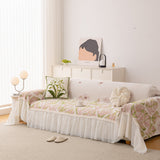 Botanical Sofa Cover with Chiffon Skirt, Floral Couch Throw Blanket for All-Season - Ornate Home