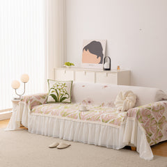 Botanical Sofa Cover with Chiffon Skirt, Floral Couch Throw Blanket for All-Season - Ornate Home