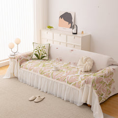 Botanical Sofa Cover with Chiffon Skirt, Floral Couch Throw Blanket for All-Season - Ornate Home