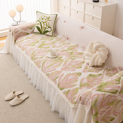 Botanical Sofa Cover with Chiffon Skirt, Floral Couch Throw Blanket for All-Season - Ornate Home