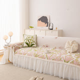 Botanical Sofa Cover with Chiffon Skirt, Floral Couch Throw Blanket for All-Season - Ornate Home