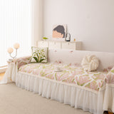 Botanical Sofa Cover with Chiffon Skirt, Floral Couch Throw Blanket for All-Season - Ornate Home