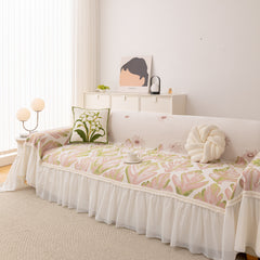 Botanical Sofa Cover with Chiffon Skirt, Floral Couch Throw Blanket for All-Season - Ornate Home