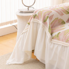 Botanical Sofa Cover with Chiffon Skirt, Floral Couch Throw Blanket for All-Season - Ornate Home
