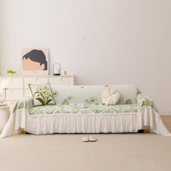 Botanical Sofa Cover with Chiffon Skirt, Floral Couch Throw Blanket for All-Season - Ornate Home
