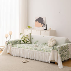 Botanical Sofa Cover with Chiffon Skirt, Floral Couch Throw Blanket for All-Season - Ornate Home