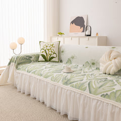 Botanical Sofa Cover with Chiffon Skirt, Floral Couch Throw Blanket for All-Season - Ornate Home