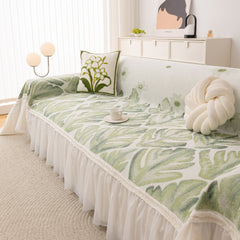 Botanical Sofa Cover with Chiffon Skirt, Floral Couch Throw Blanket for All-Season - Ornate Home