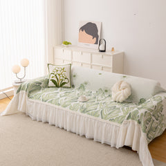 Botanical Sofa Cover with Chiffon Skirt, Floral Couch Throw Blanket for All-Season - Ornate Home