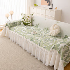 Botanical Sofa Cover with Chiffon Skirt, Floral Couch Throw Blanket for All-Season - Ornate Home