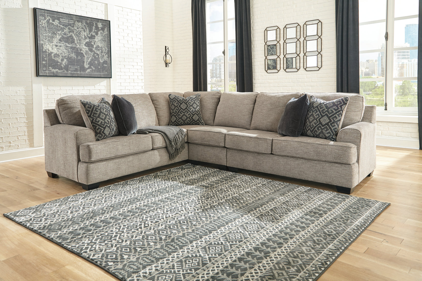 Bovarian Stone 3-Piece Sectional and Ottoman (Online Special Price) - Ornate Home
