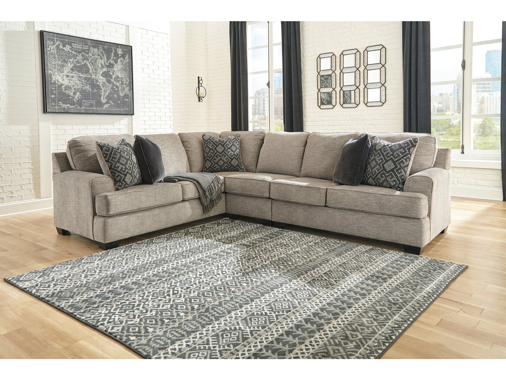 Bovarian Stone 3-Piece Sectional and Ottoman - Ornate Home