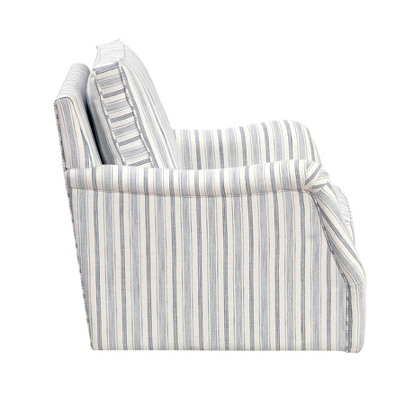 Bowden Off White/Blue Swivel Chair - Ornate Home