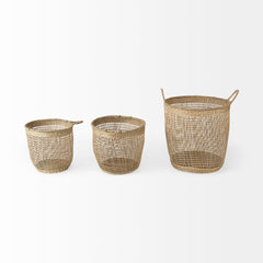 Bowie Medium Brown Seagrass Round Basket with Handles (Set of 3) - Ornate Home