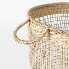Bowie Medium Brown Seagrass Round Basket with Handles (Set of 3) - Ornate Home