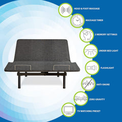 Boyd Sleep Queen Bed Frame Base: Adjustable Zero-Gravity Power Base w/ Massage - Ornate Home