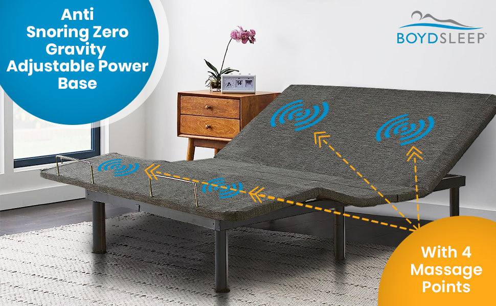 Boyd Sleep Queen Bed Frame Base: Adjustable Zero-Gravity Power Base w/ Massage - Ornate Home