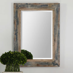 Bozeman Distressed Blue Mirror - Ornate Home