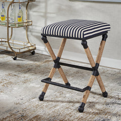 Braddock Black/Blue/White Backless Counter Stool - Ornate Home
