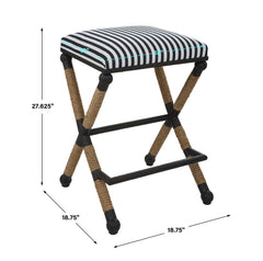 Braddock Black/Blue/White Backless Counter Stool - Ornate Home