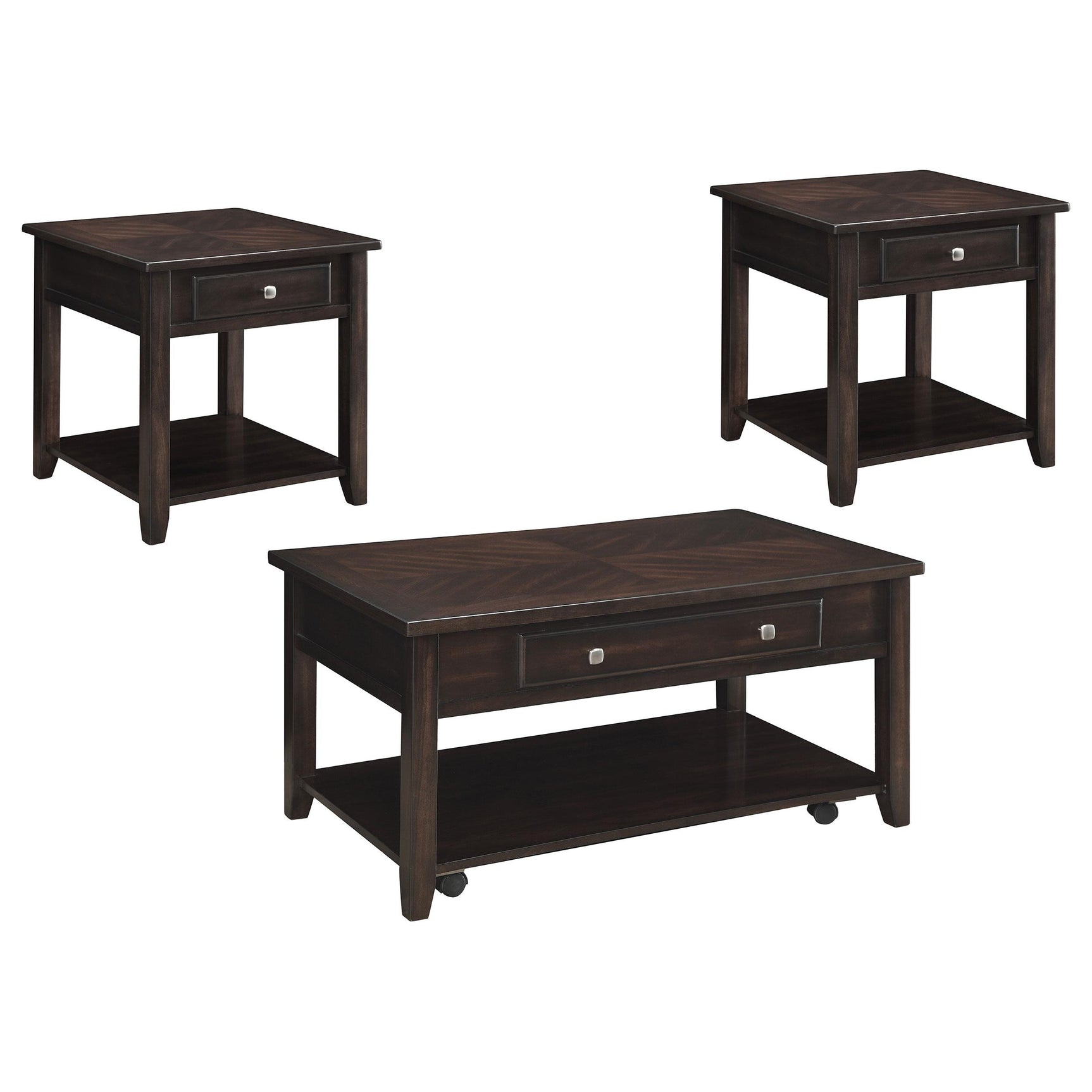 Bradford Walnut 3-piece Lift Top Coffee and End Table Set - Ornate Home
