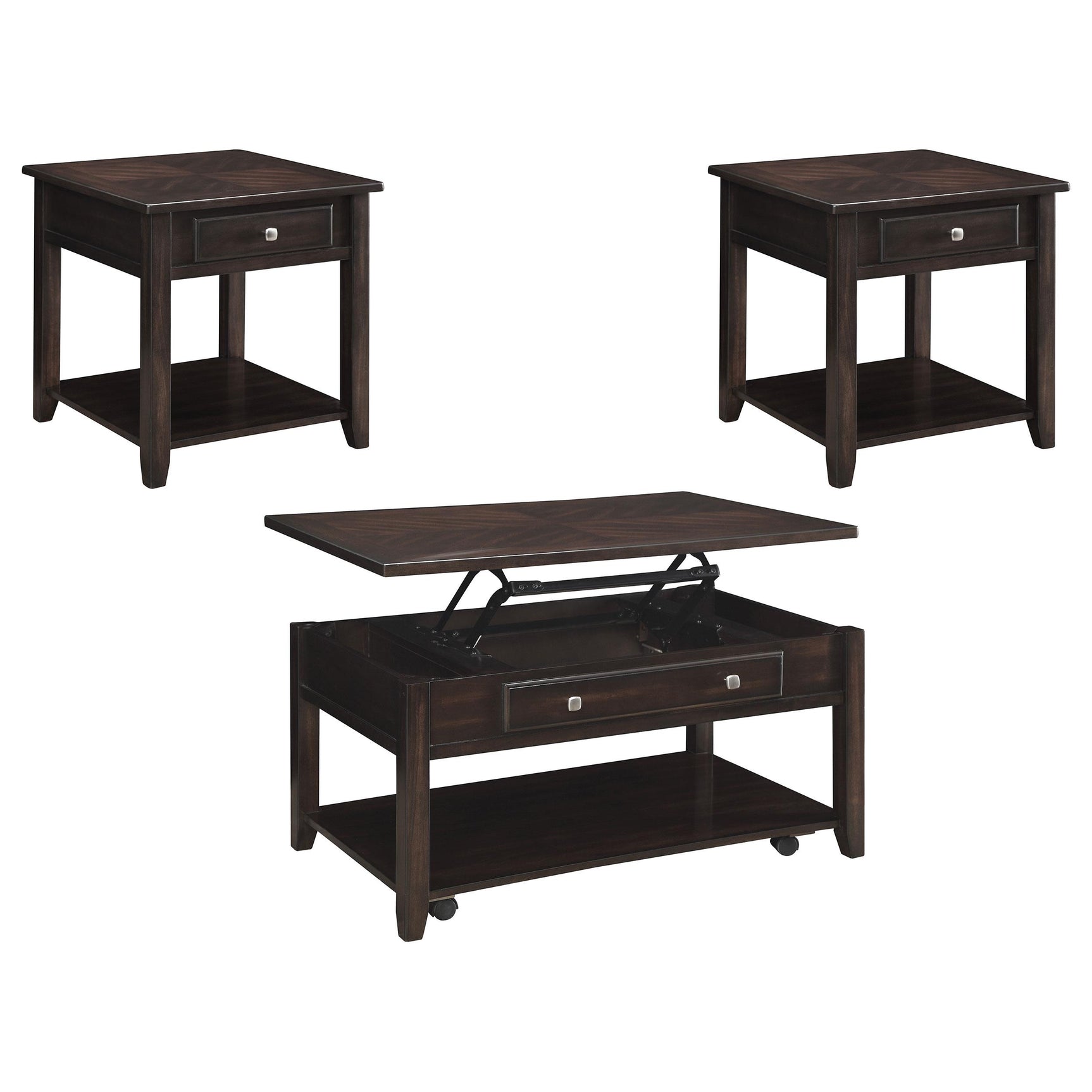 Bradford Walnut 3-piece Lift Top Coffee and End Table Set - Ornate Home