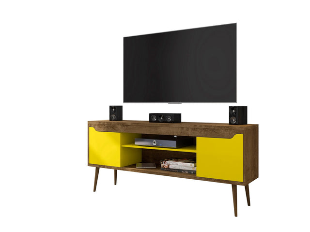 Bradley 62.99 TV Stand in Rustic Brown and Yellow - Ornate Home