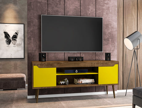 Bradley 62.99 TV Stand in Rustic Brown and Yellow - Ornate Home
