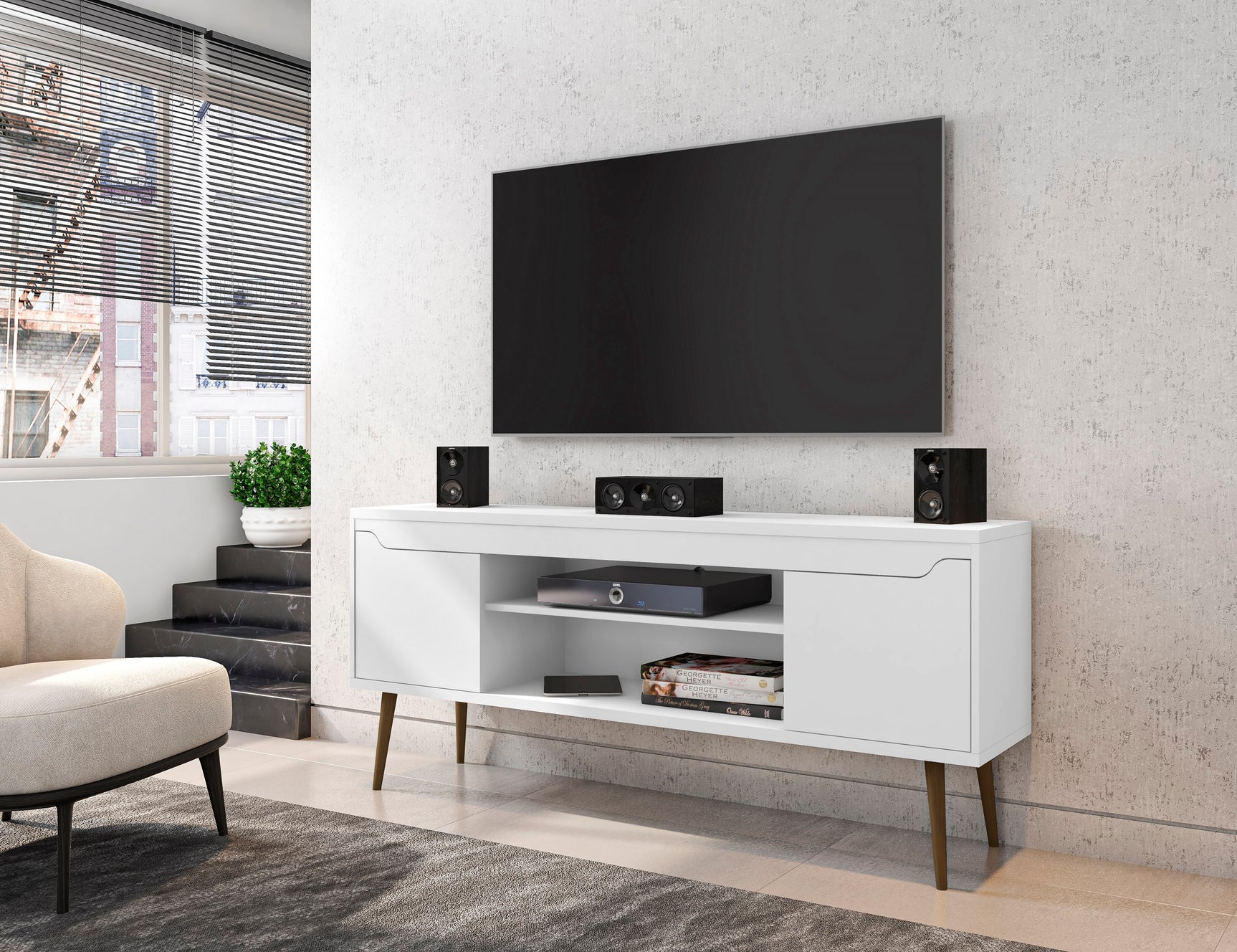 Bradley 62.99 TV Stand in White - Ornate Home