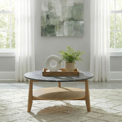 Bradley Grey/Natural Round SmartTop Cocktail Coffee Table - Ornate Home