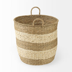 Bradley Light Brown with Striped Seagrass Basket with Handles (Set of 2) - Ornate Home