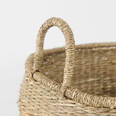 Bradley Light Brown with Striped Seagrass Basket with Handles (Set of 2) - Ornate Home