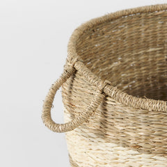Bradley Light Brown with Striped Seagrass Basket with Handles (Set of 2) - Ornate Home