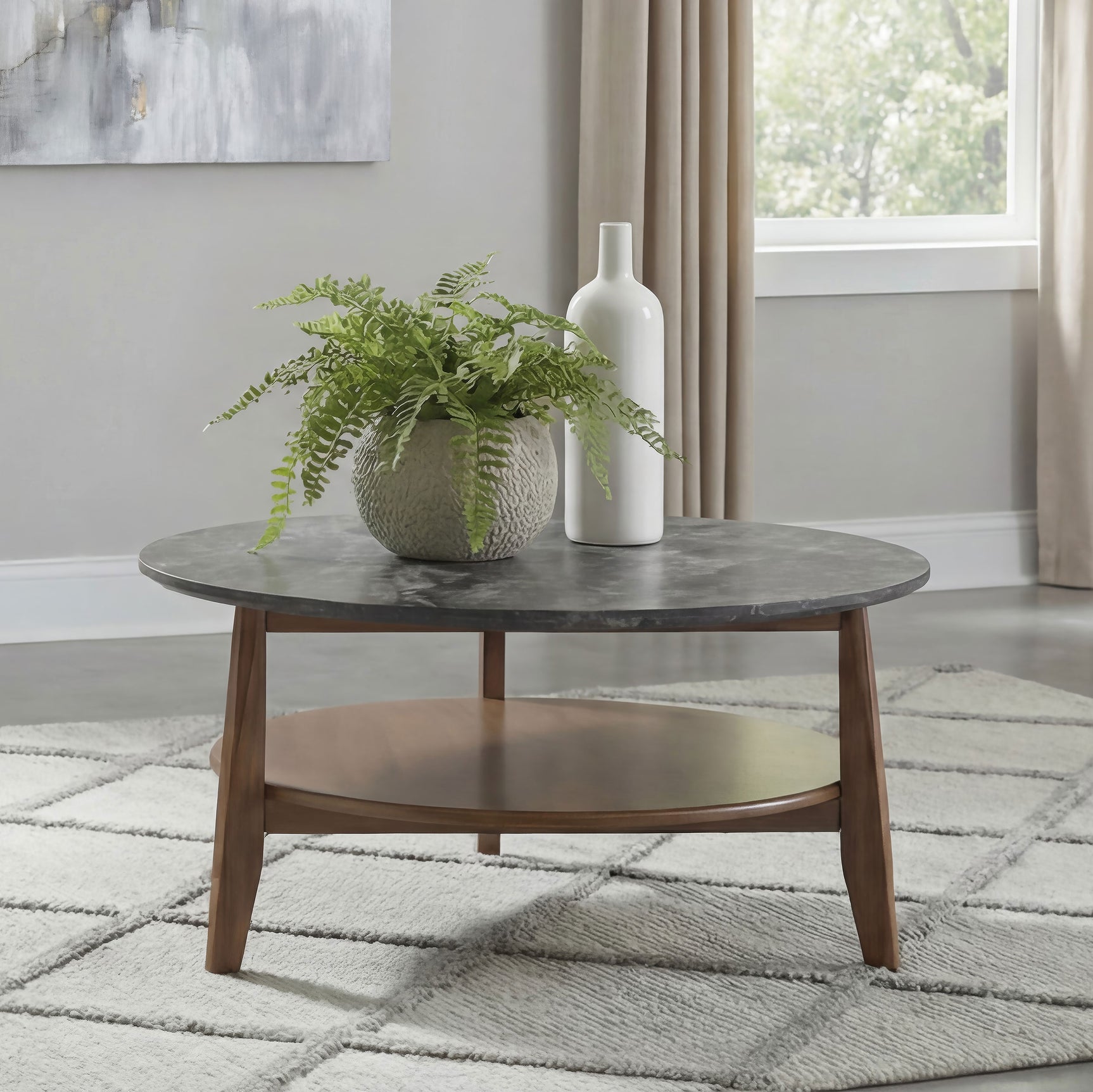 Bradley Smokey Grey/Brown Round SmartTop Cocktail Coffee Table - Ornate Home
